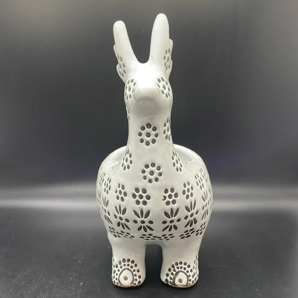 NWT Pier 1 White Ceramic Llama Planter Decorative Trinket Holder 8”